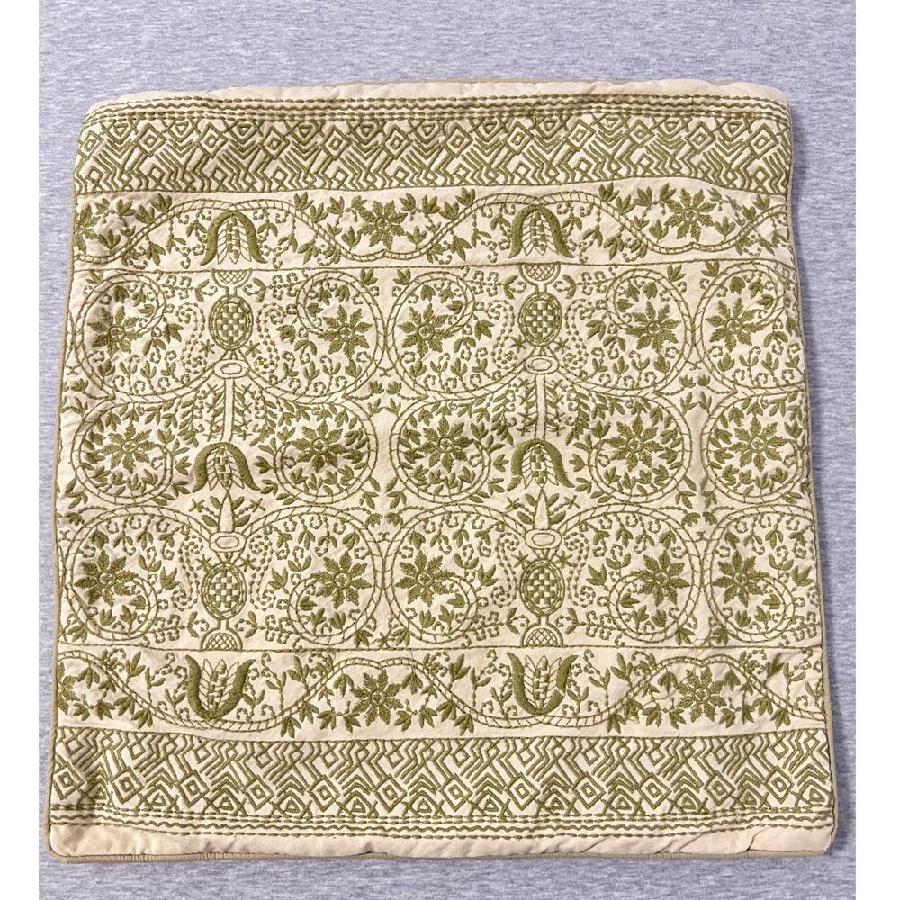 Vintage Y2K Pottery Barn Embroidered Pillow Cover 17x17 Francisco Green Boho